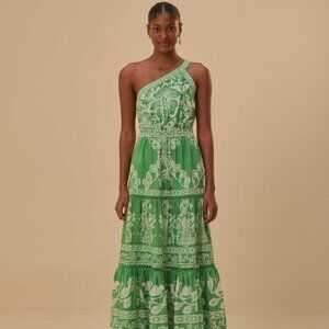 Farm Rio Green Sweet Garden One Shoulder Maxi Dress